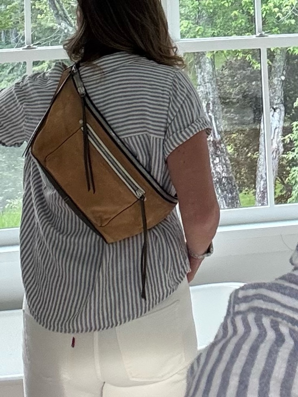 rag & bone Tan Suede and Brown Leather Crossbody Belt Bag with Silver Hardware - Picture 6 of 9